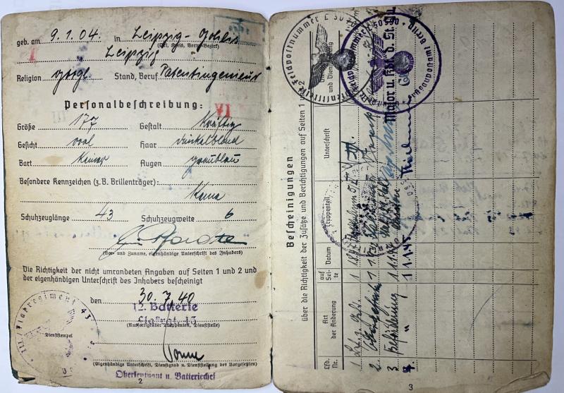 Soldbuch - Luftwaffe - 22.Flak Div. - Pfordte