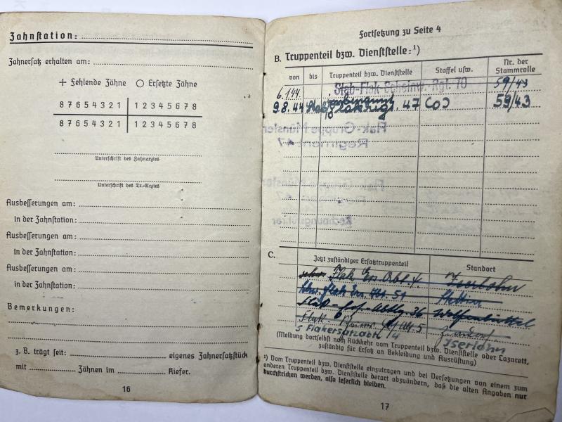 Soldbuch - Luftwaffe - 22.Flak Div. - Pfordte