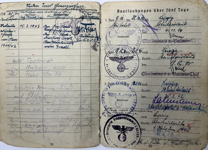 Soldbuch - Luftwaffe - 22.Flak Div. - Pfordte