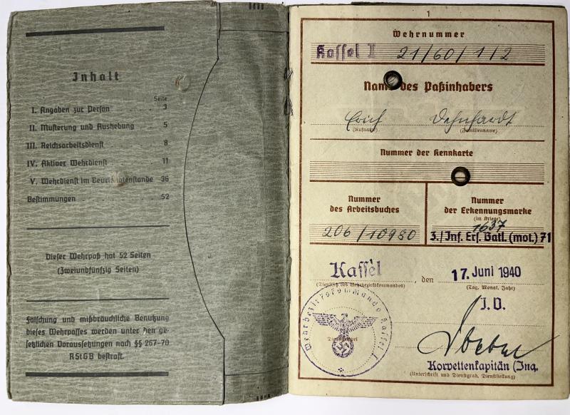 Wehrpass - WH (Heer) - 29.Inf.Div.- Dehnhardt