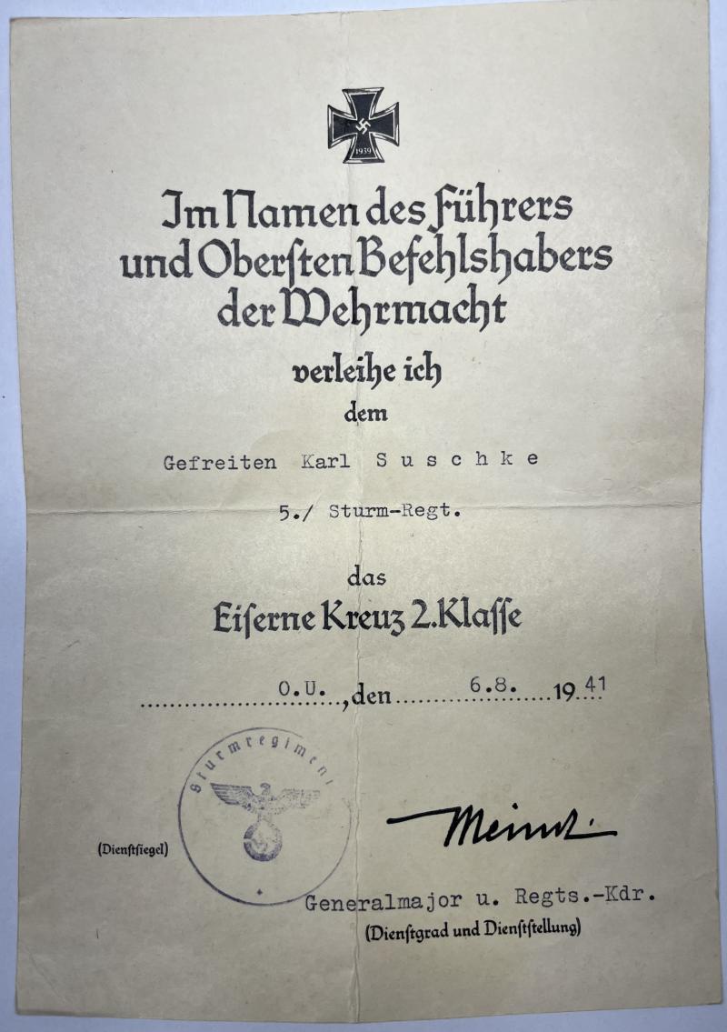 Citation - Luftwaffe - Sturm Rgt. - Crete - Suschke