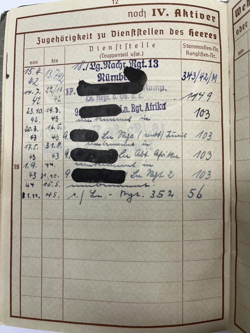 Wehrpass/citations - Luftwaffe - KG 77 /LN.Rgt.352 - DAK/Italy - Ellwanger