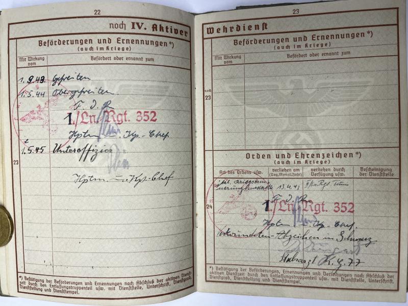 Wehrpass/citations - Luftwaffe - KG 77 /LN.Rgt.352 - DAK/Italy - Ellwanger