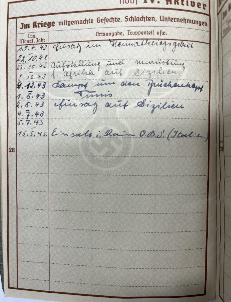 Wehrpass/citations - Luftwaffe - KG 77 /LN.Rgt.352 - DAK/Italy - Ellwanger