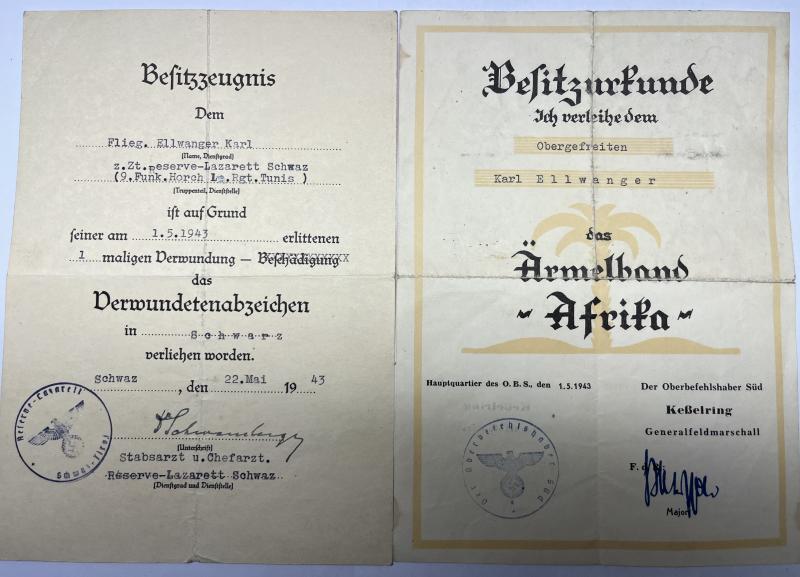 Wehrpass/citations - Luftwaffe - KG 77 /LN.Rgt.352 - DAK/Italy - Ellwanger
