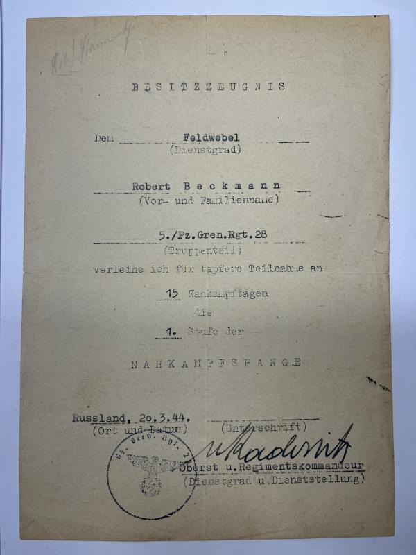 Citation grouping - WH (Heer) - 8.Pz.Div. - Beckmann