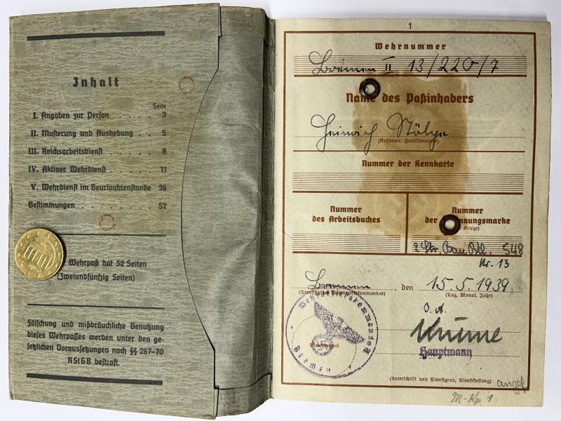 Wehrpass - Luftwaffe/WH (Heer) - 18.Pz.Div. - Stölpe