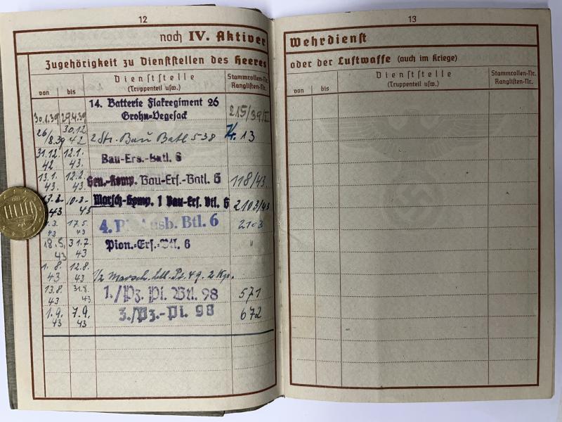 Wehrpass - Luftwaffe/WH (Heer) - 18.Pz.Div. - Stölpe