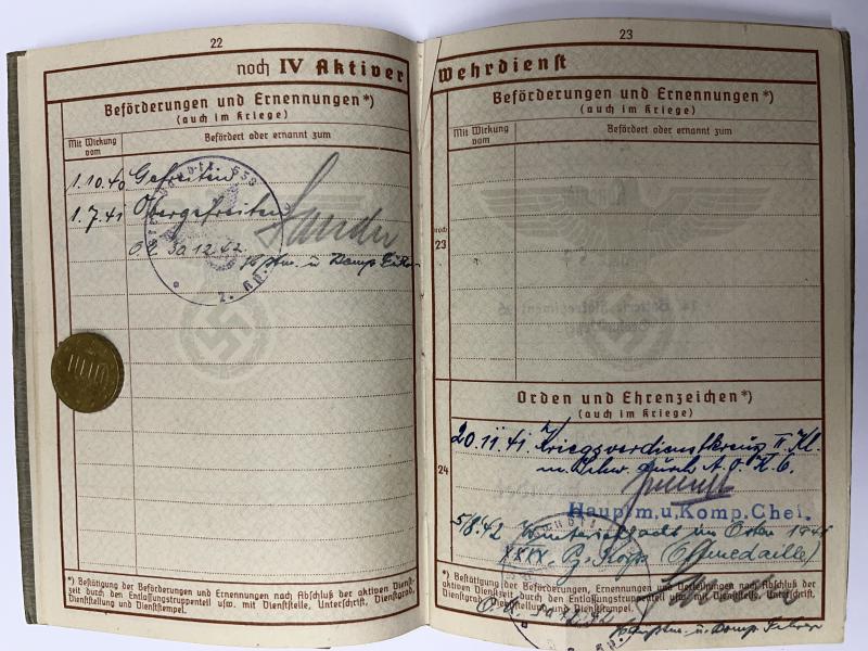 Wehrpass - Luftwaffe/WH (Heer) - 18.Pz.Div. - Stölpe