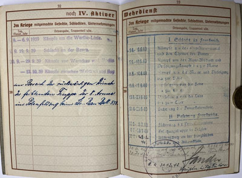 Wehrpass - Luftwaffe/WH (Heer) - 18.Pz.Div. - Stölpe