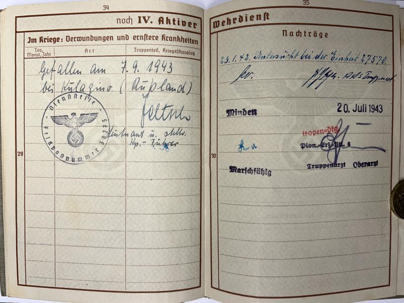 Wehrpass - Luftwaffe/WH (Heer) - 18.Pz.Div. - Stölpe