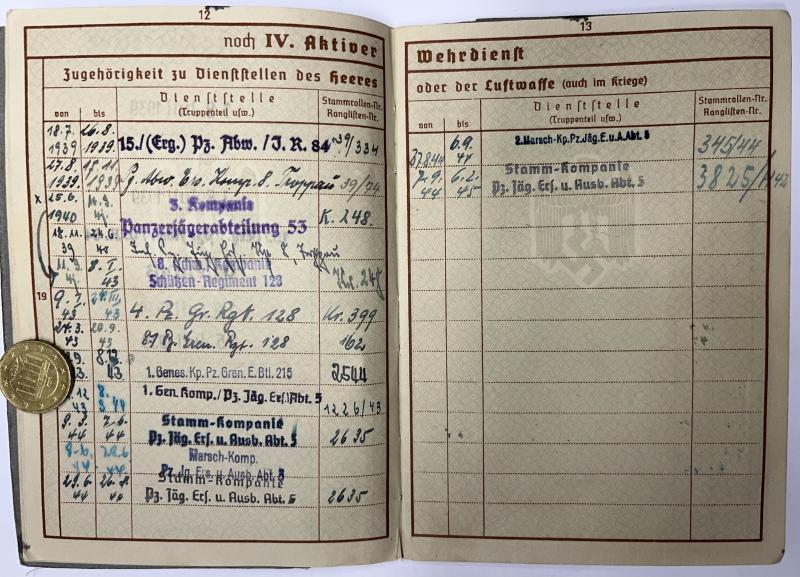 Wehrpass - WH (Heer) - Pz.Jäg.Ers.Abt.5 /23.Pz.Div. - Hutschalik