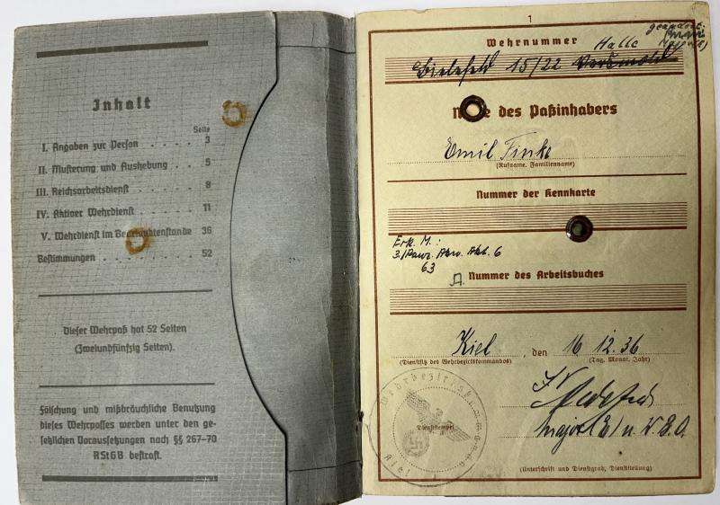 Wehrpass - WH (Heer) - Pz.Abw.Abt.559 - Finke