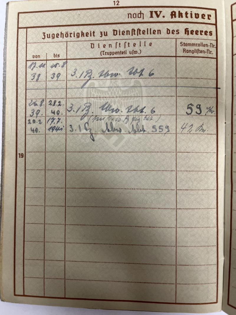 Wehrpass - WH (Heer) - Pz.Abw.Abt.559 - Finke