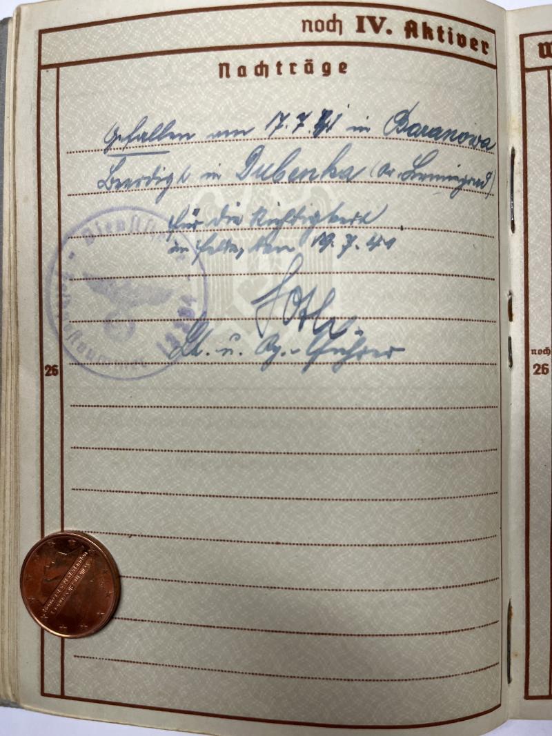 Wehrpass - WH (Heer) - Pz.Abw.Abt.559 - Finke