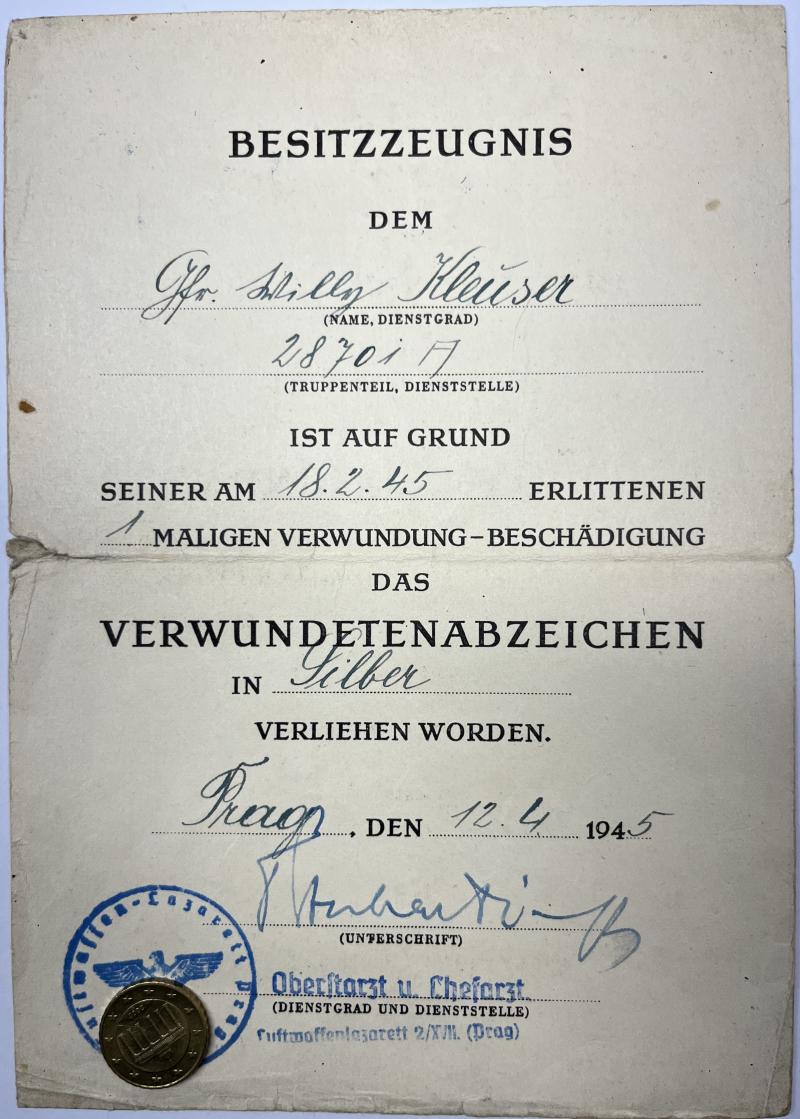 Citation  -  WH (Heer) -  15.Inf.Div. - Kleüser