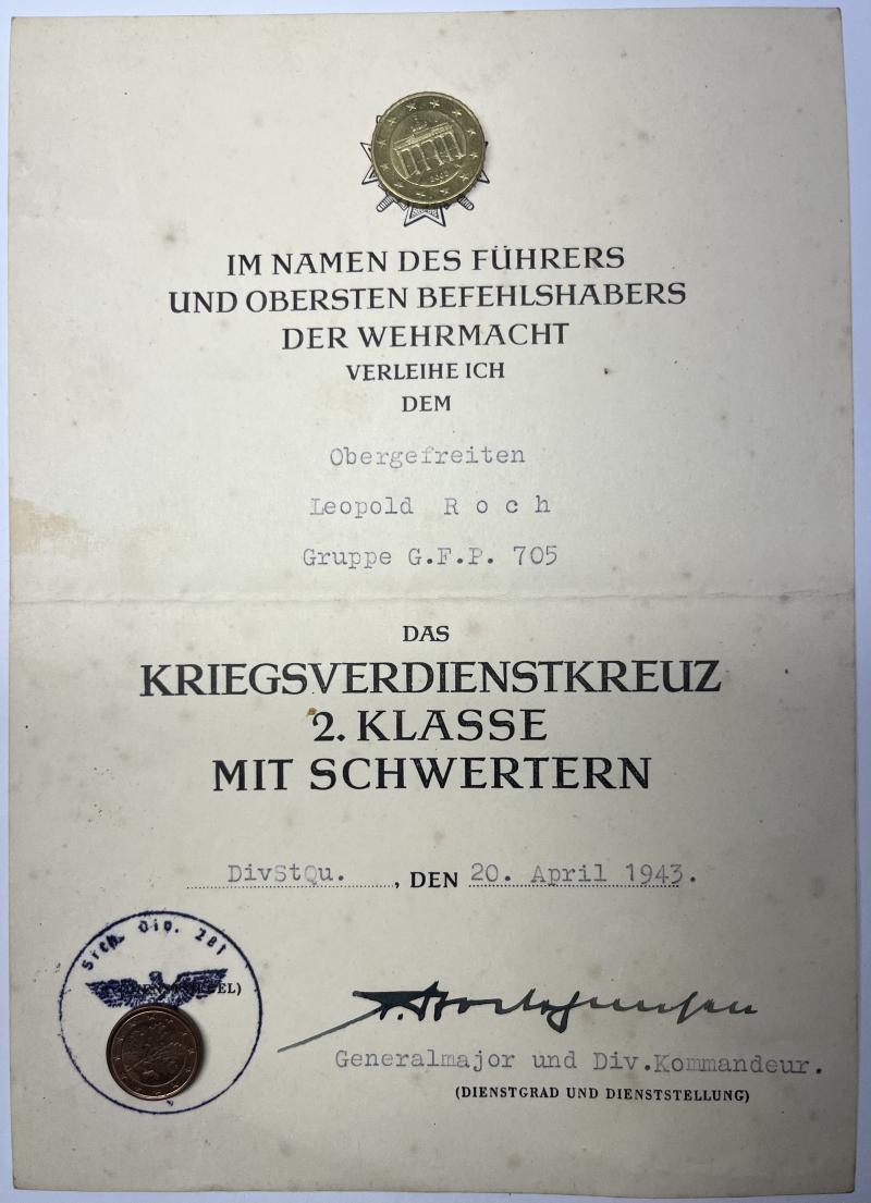 Citation  -  WH (Heer) -  Geheime Feld Polizei 705 - Roch