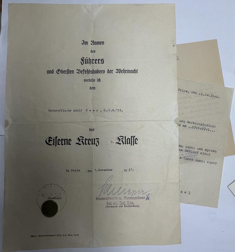 Citation  -  WH (Heer) -  145.Inf.Div. - Peer