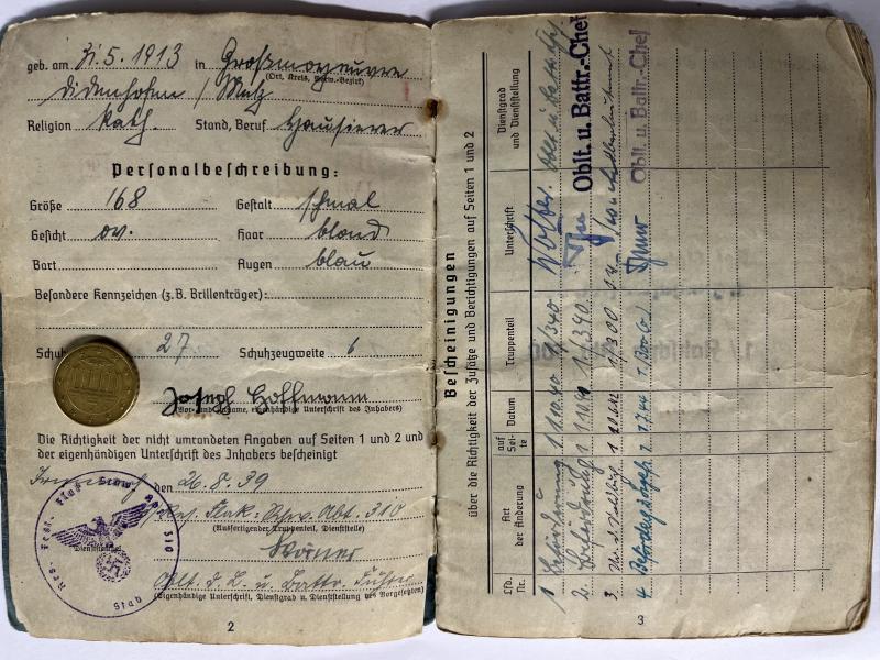 Soldbuch - Luftwaffe - 16.Flak Div. - Hoffmann