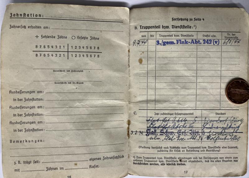 Soldbuch - Luftwaffe - 16.Flak Div. - Hoffmann