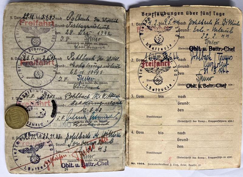 Soldbuch - Luftwaffe - 16.Flak Div. - Hoffmann