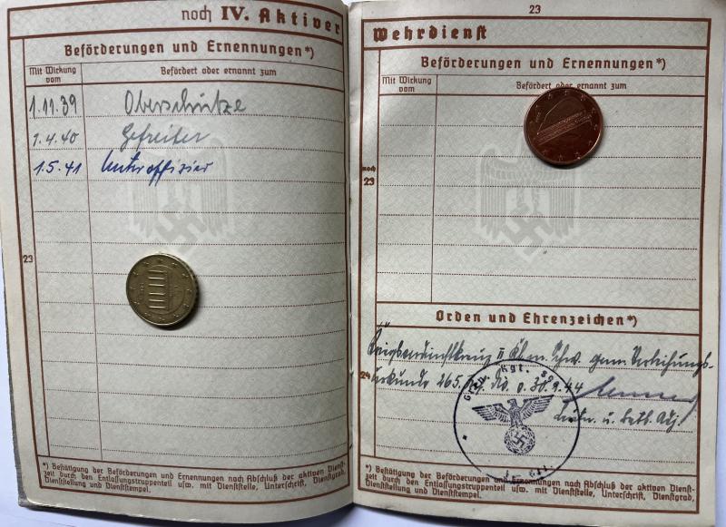 Wehrpass/Soldbuch/citation WH (Heer) - 265.Inf.Div. - St.Nazaire - Hambüch