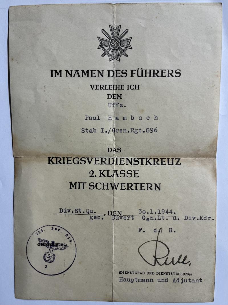 Wehrpass/Soldbuch/citation WH (Heer) - 265.Inf.Div. - St.Nazaire - Hambüch
