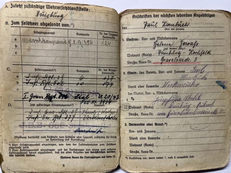 Wehrpass/Soldbuch/citation WH (Heer) - 265.Inf.Div. - St.Nazaire - Hambüch