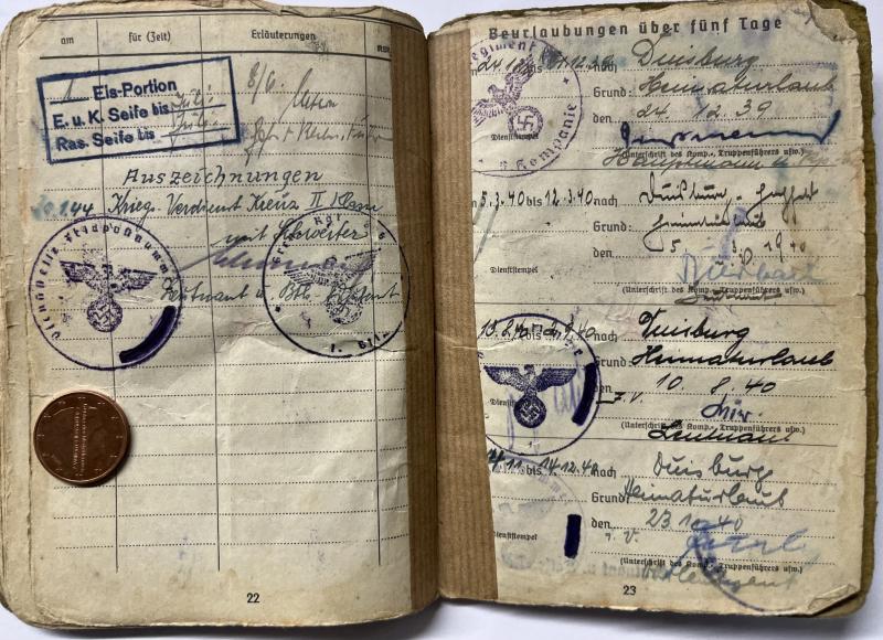 Wehrpass/Soldbuch/citation WH (Heer) - 265.Inf.Div. - St.Nazaire - Hambüch