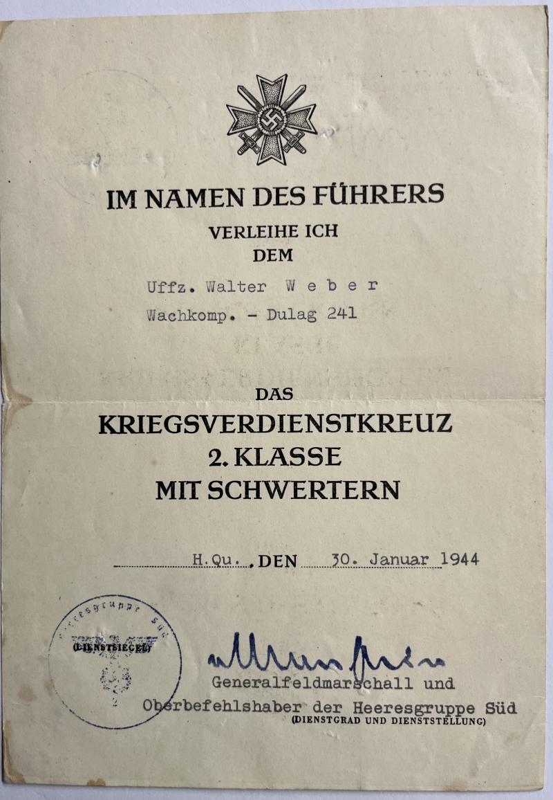 Citation - WH (Heer) - Wachkompanie-Dulag 241 - Weber