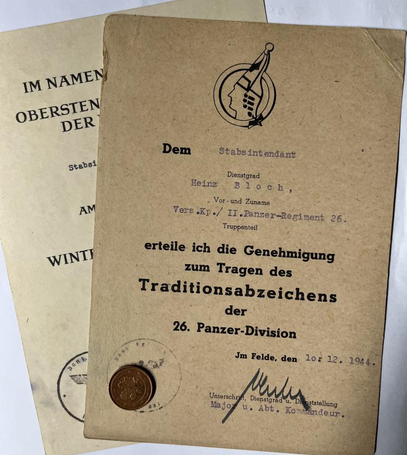 Citation set -  WH (Heer) -  26.Pz.Div. - Italy - Bloch