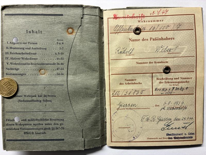 Wehrpass - WH (Heer) - 711.Inf.Div.- Weber