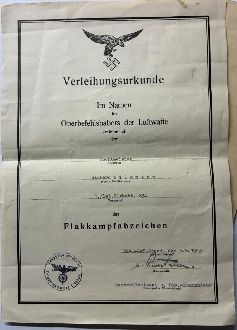Wehrpaß /citation / photo grouping - Luftwaffe - Flak - Wilkmann
