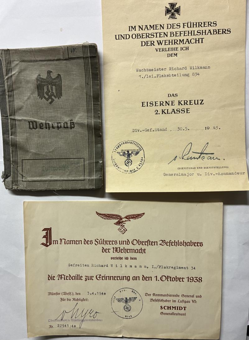 Wehrpaß /citation / photo grouping - Luftwaffe - Flak - Wilkmann