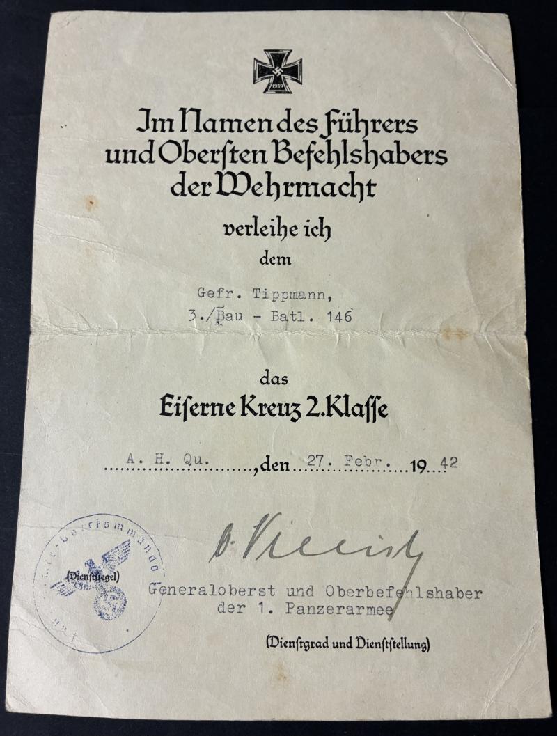 Citation grouping - WH (Heer) - Bau-Pi.Btl.146 / 1.Pz.Armee/9.Armee - Tippmann