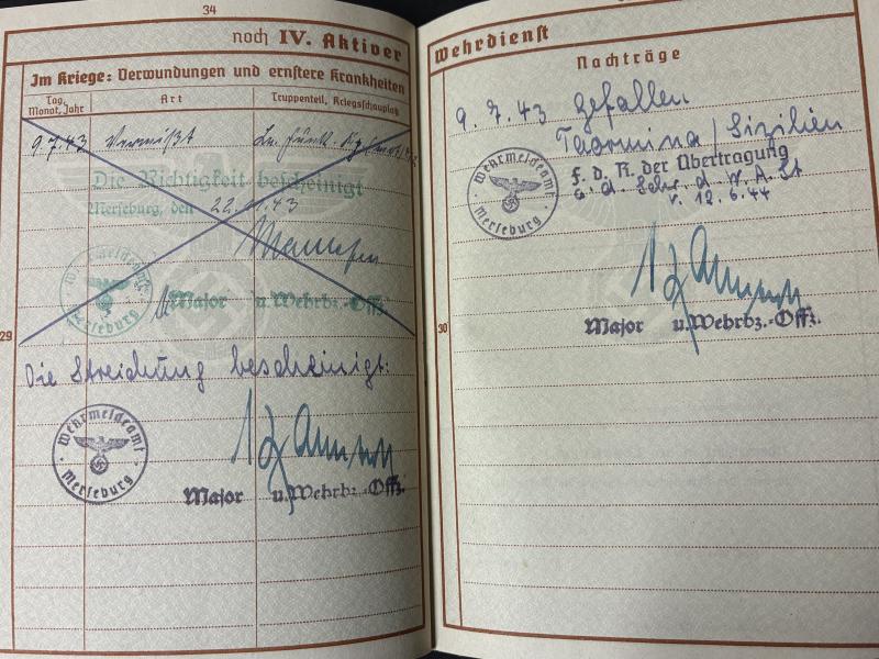 Wehrpass - Luftwaffe - LN-Komp.4./2 - KIA - Sicily - Hellftern