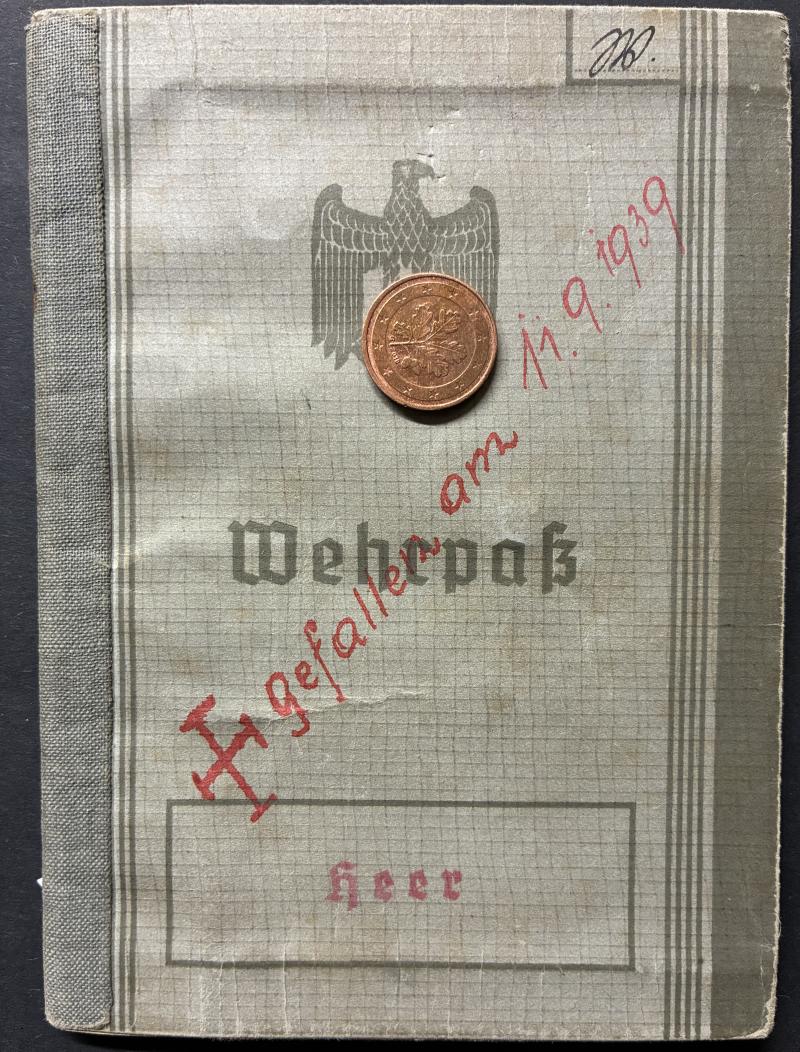 Wehrpass -  WH (Heer) -  M.G.Batl.15 - KIA 1939 - Wichmann