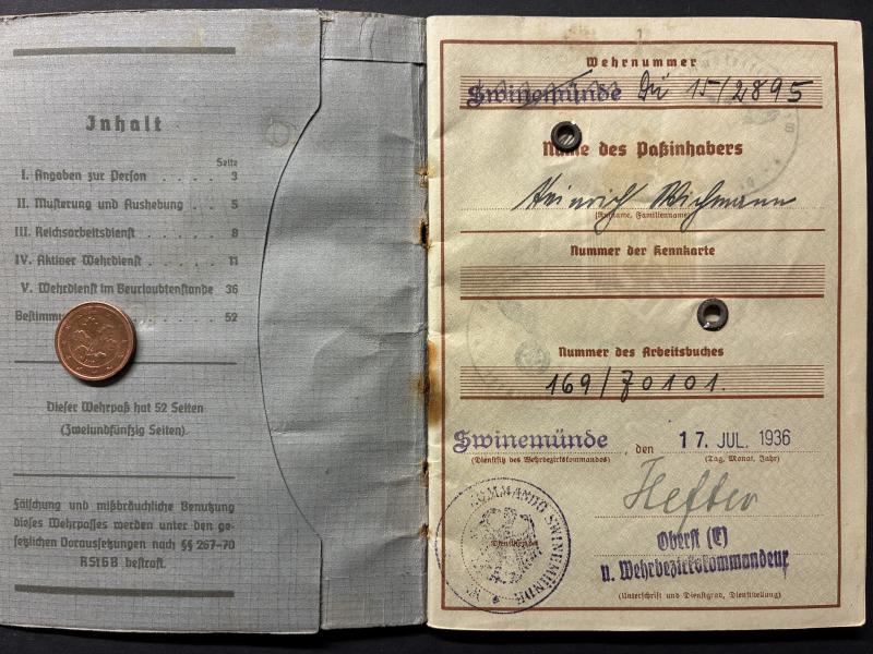Wehrpass - WH (Heer) - M.G.Batl.15 - KIA 1939 - Wichmann