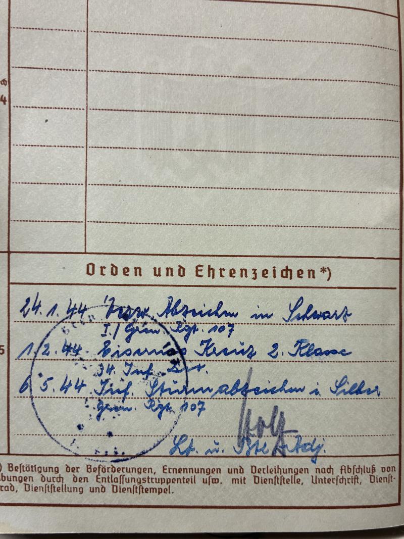 Wehrpass / citation grouping - WH (Heer) - 34.Inf.Div. - Wunderlich