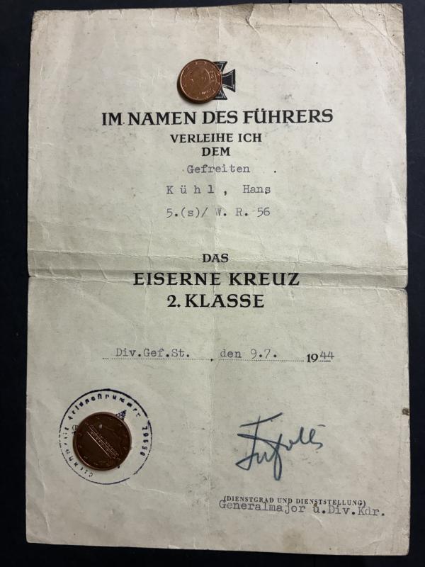 Citation -  Luftwaffe - 20.Luftwaffe Sturm Div. - Kühl