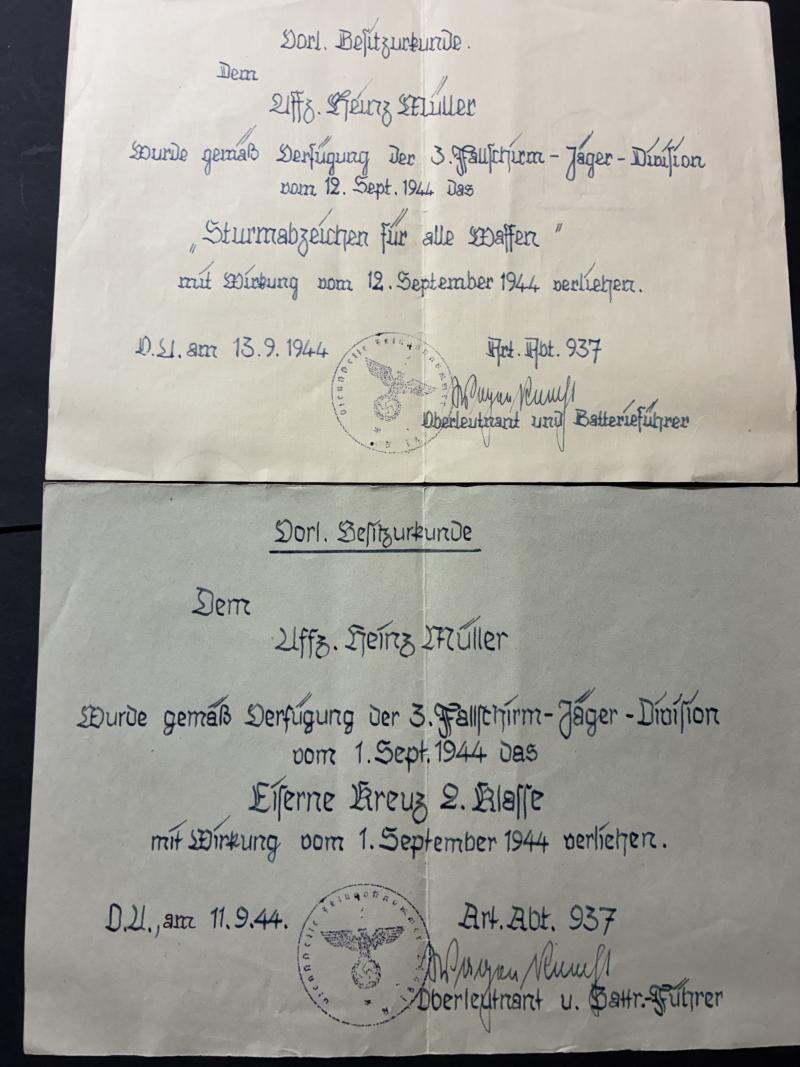 Citation grouping - Luftwaffe/WH (Heer) - 3.Fschj.Div. /Volks-Art.Korps 410 - Müller