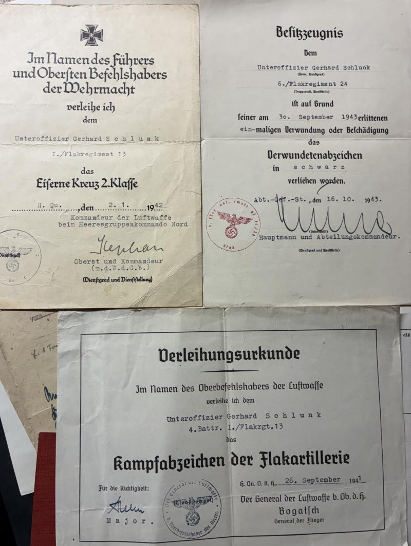 Soldbuch/citation grouping - Flak Rgt.13/Flak Rgt.24 - Schlunk