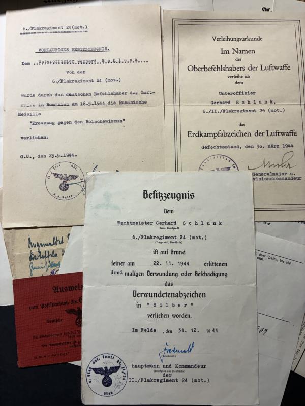 Soldbuch/citation grouping - Flak Rgt.13/Flak Rgt.24 - Schlunk
