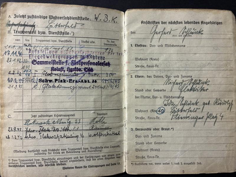 Soldbuch/citation grouping - Flak Rgt.13/Flak Rgt.24 - Schlunk