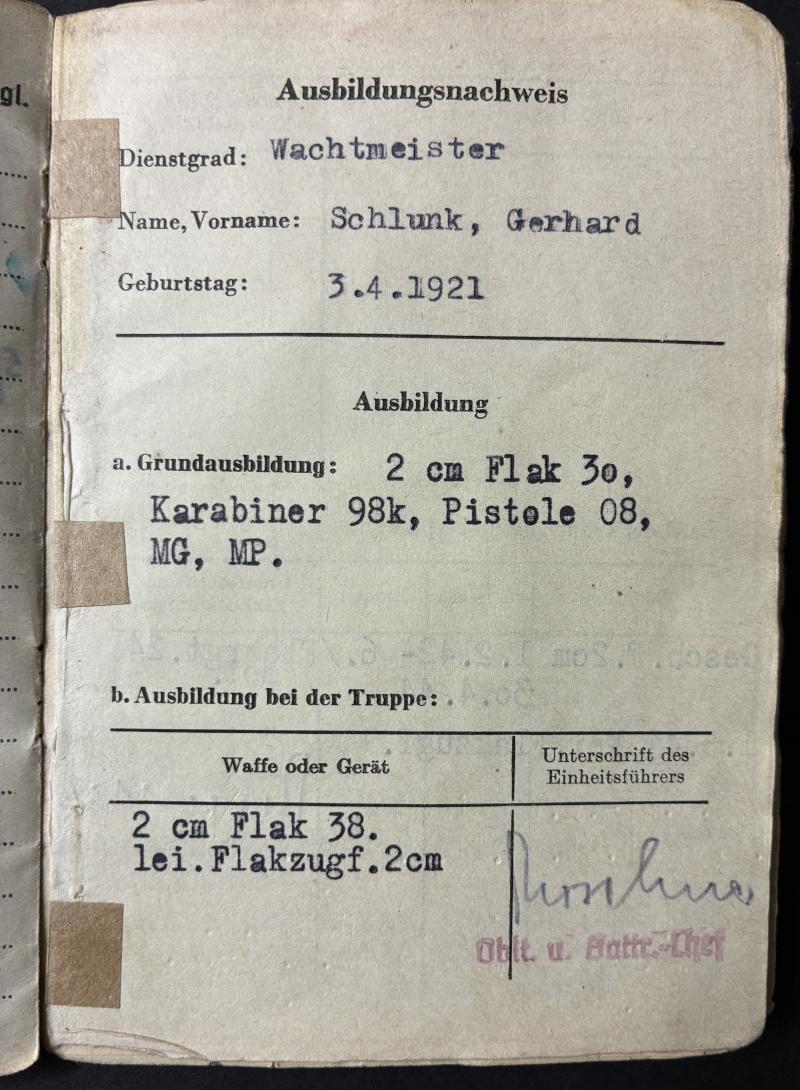 Soldbuch/citation grouping - Flak Rgt.13/Flak Rgt.24 - Schlunk