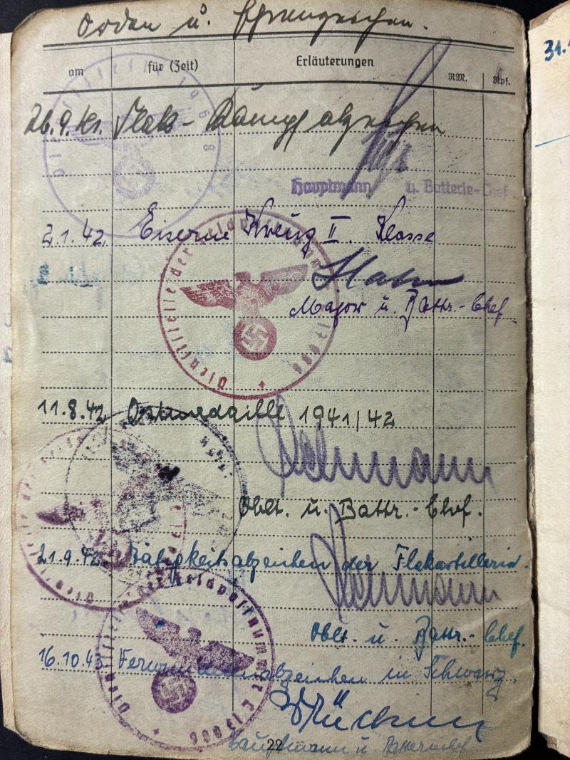 Soldbuch/citation grouping - Flak Rgt.13/Flak Rgt.24 - Schlunk