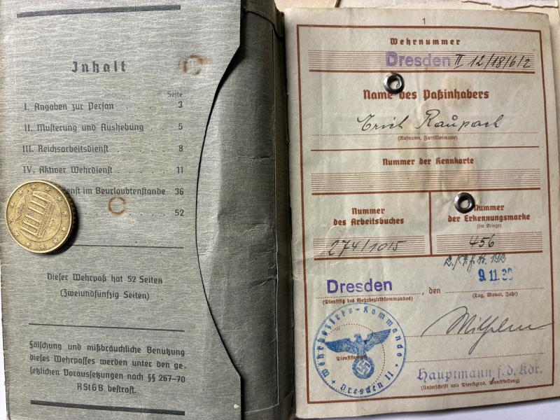 Wehrpass/citation - WH (Heer) - 56.Inf.Div. /93.Inf.Div. - Raupach