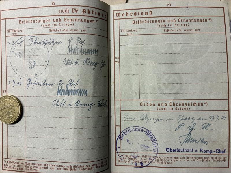 Wehrpass/citation - WH (Heer) - 56.Inf.Div. /93.Inf.Div. - Raupach
