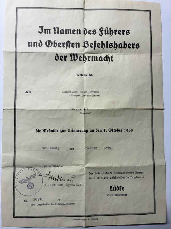 Wehrpass/citation/medal - WH (Heer) - 30.Inf.Div. - Kruse