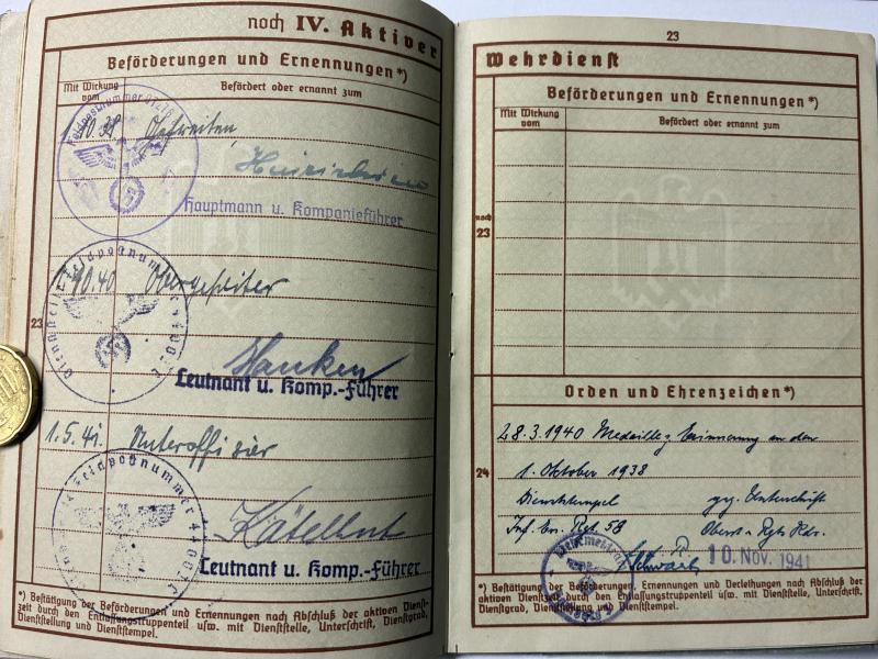 Wehrpass/citation/medal - WH (Heer) - 30.Inf.Div. - Kruse